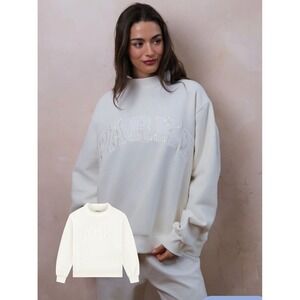 Parke Bridal Varsity Mockneck Ivory Pearl Fleece Sweatshirt S/M